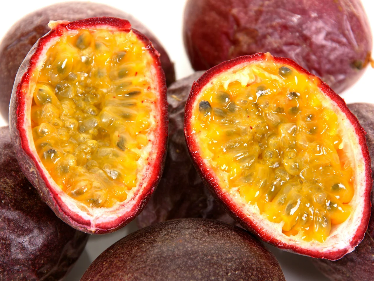 Passion fruit cut in half